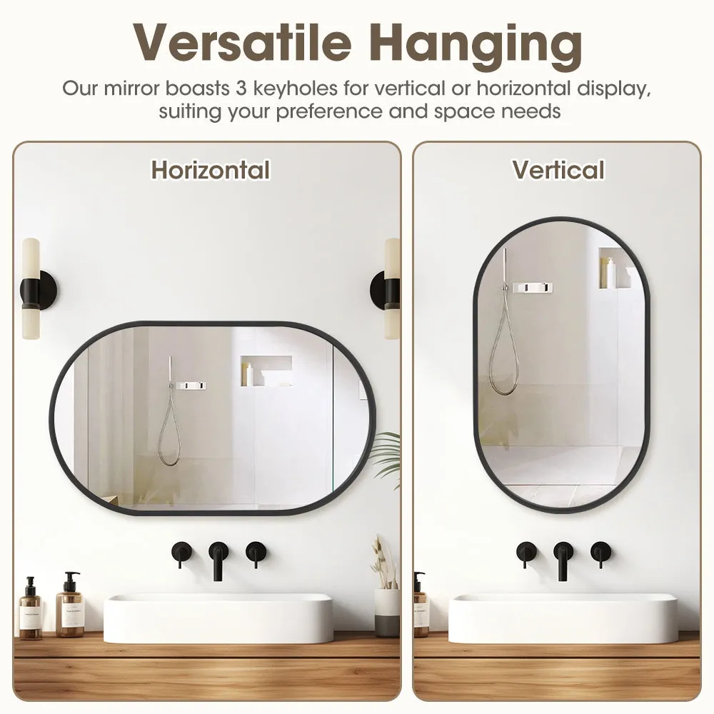 ProPulse Oval Wall Mirror Bathroom Makeup Mirrors Home Decor Metal Frame Black