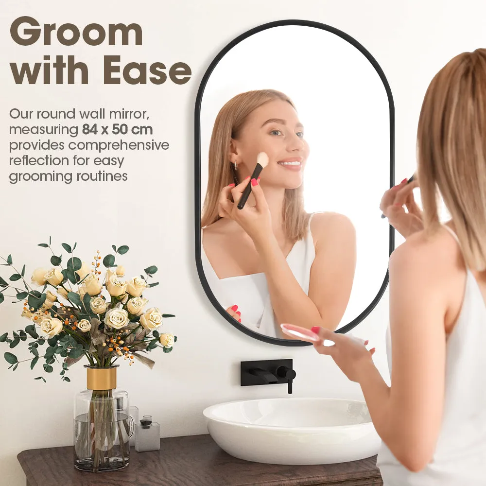 ProPulse Oval Wall Mirror Bathroom Makeup Mirrors Home Decor Metal Frame Black