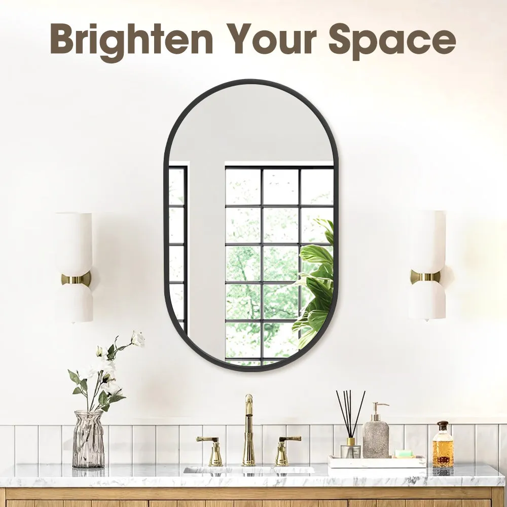 ProPulse Oval Wall Mirror Bathroom Makeup Mirrors Home Decor Metal Frame Black