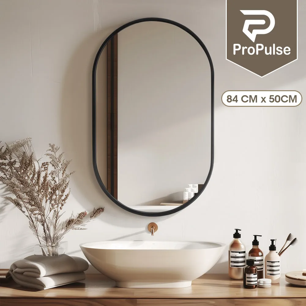 ProPulse Oval Wall Mirror Bathroom Makeup Mirrors Home Decor Metal Frame Black