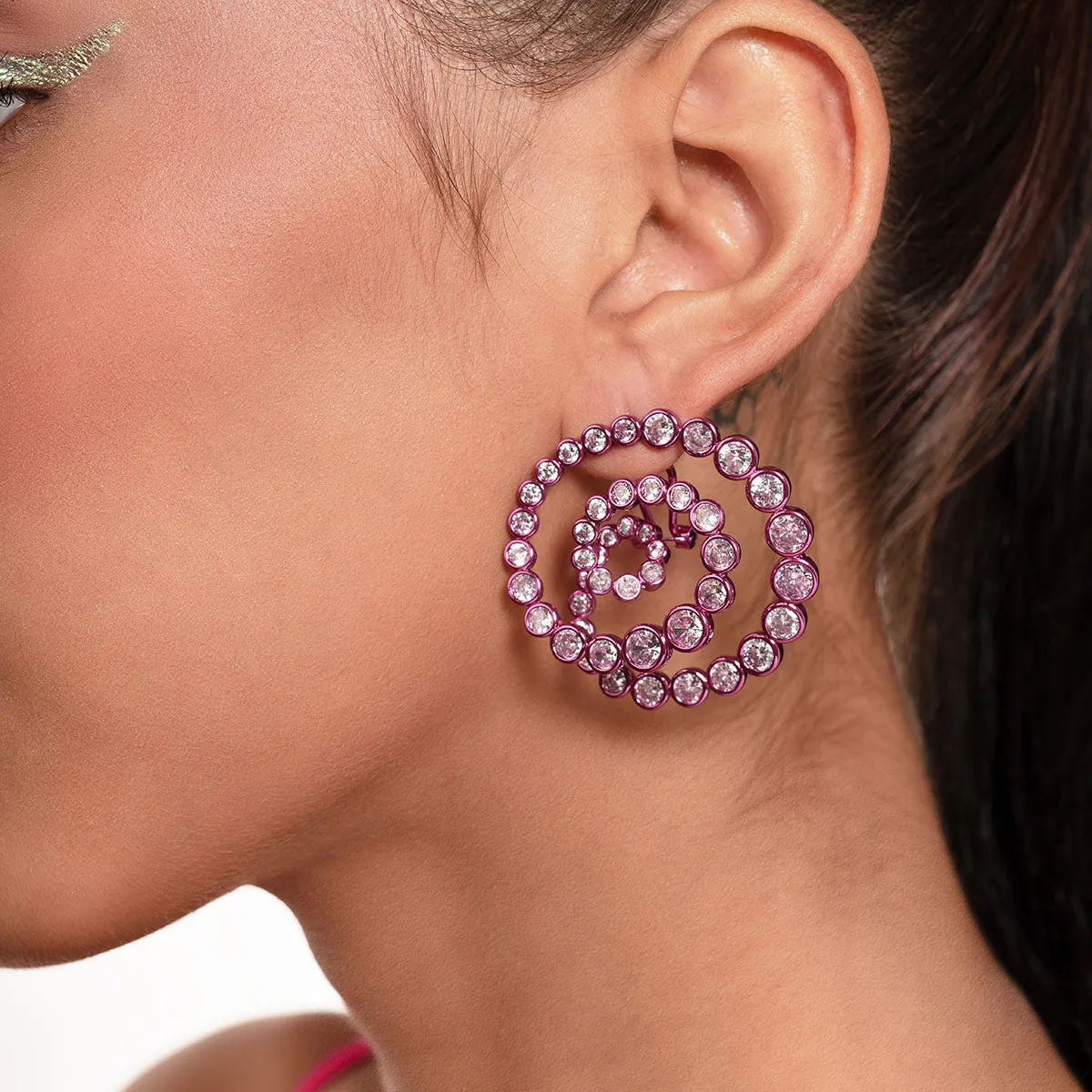Rani Pink Statement Swirl Hoop Earrings