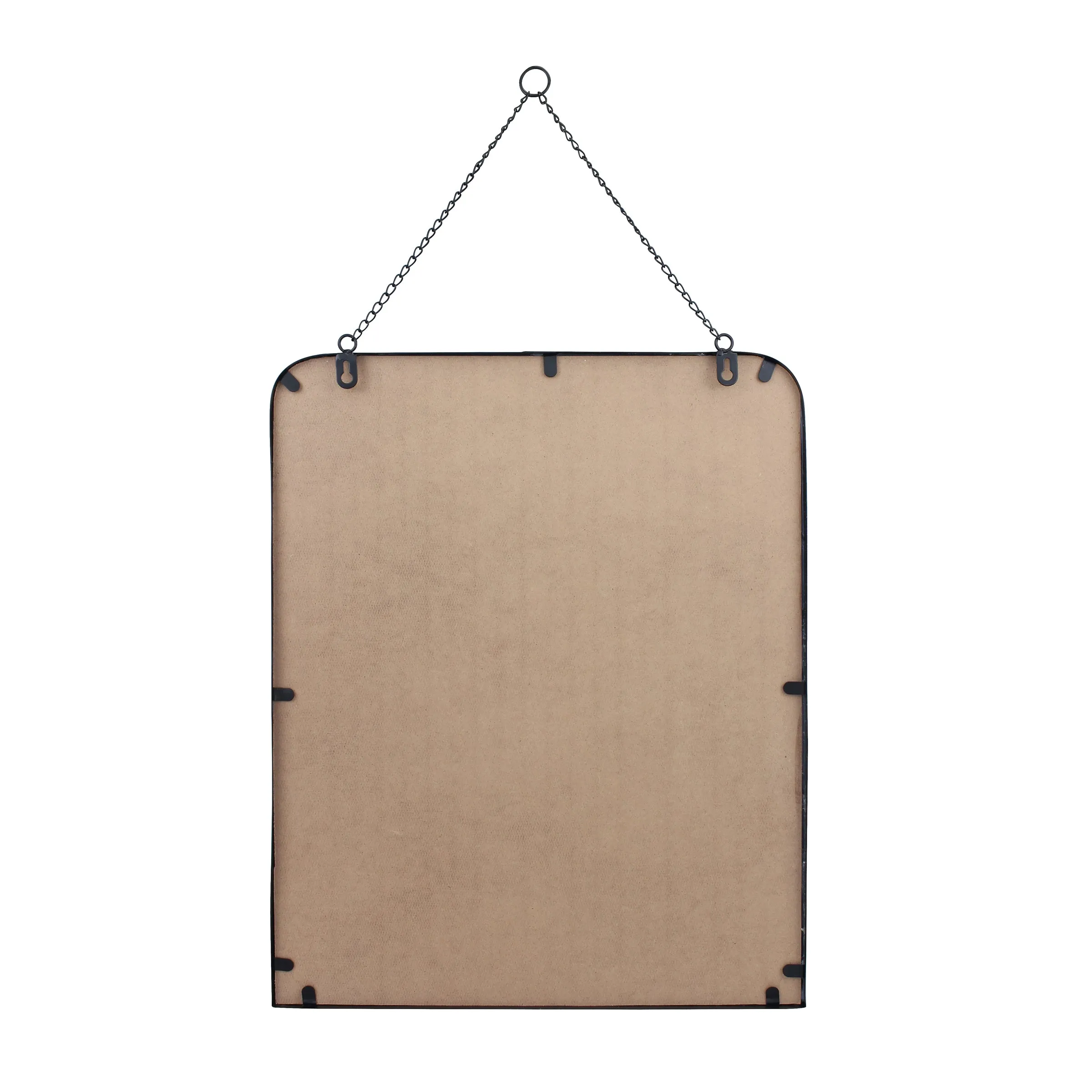 Rectangle Black Metal Wall Mirror with Hanging Chain and Shelf (WS)