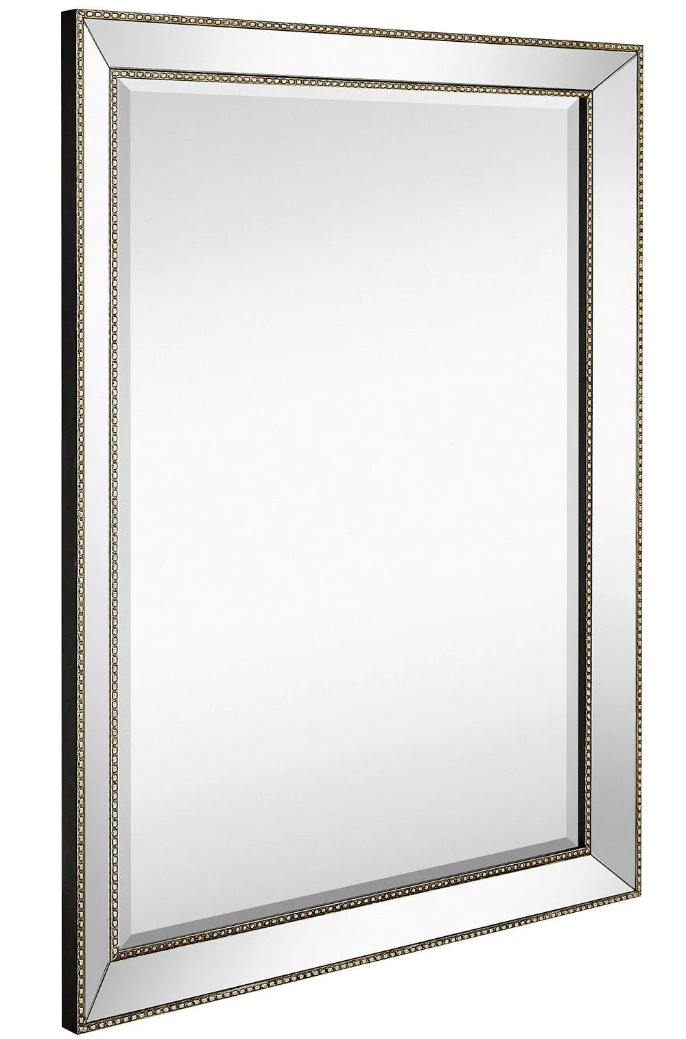 Rectangular Beveled Mirror - Large Framed Wall Mirror With Angled Frame And Beaded