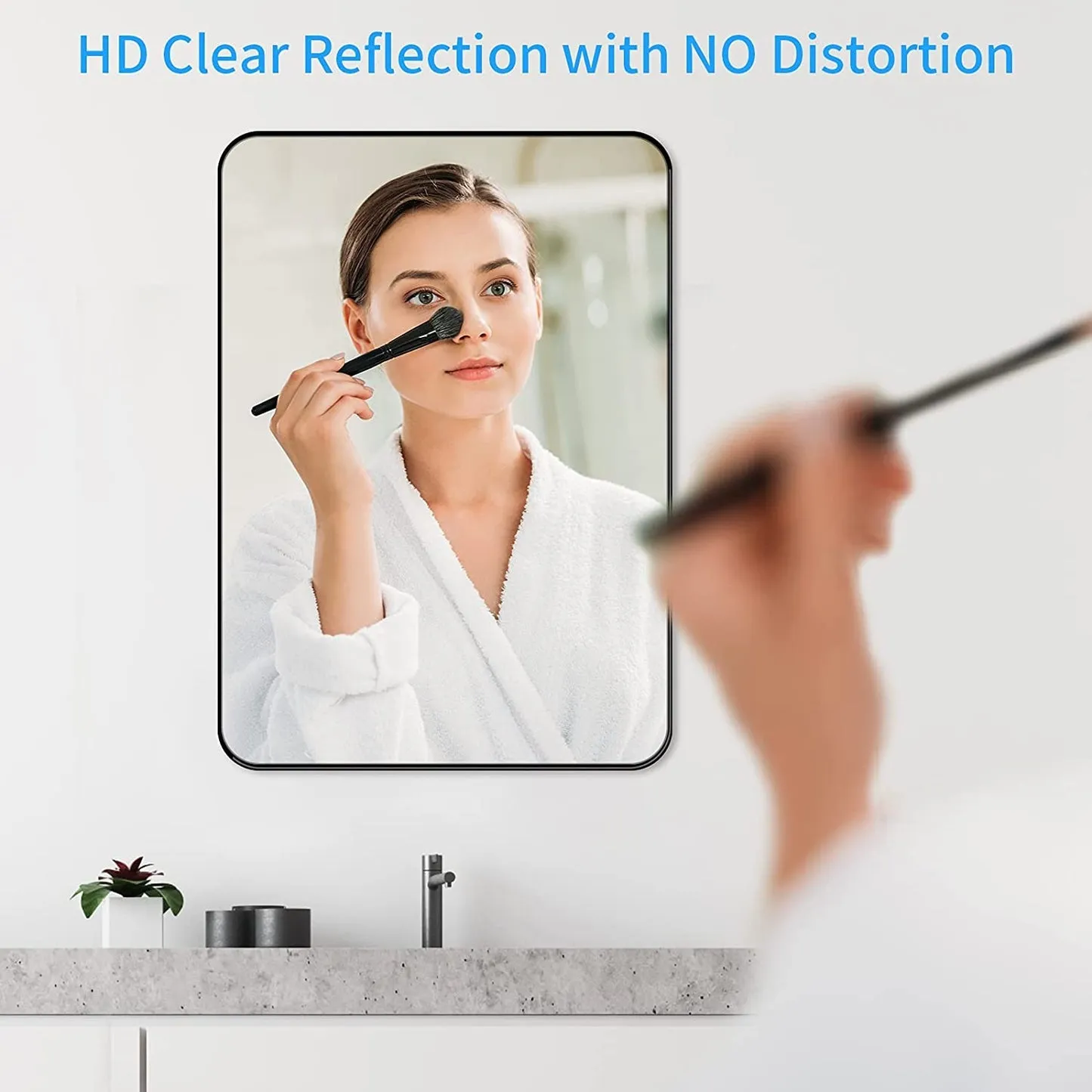 Rectangular Framed Bathroom Mirror Right Angle in Matte Black