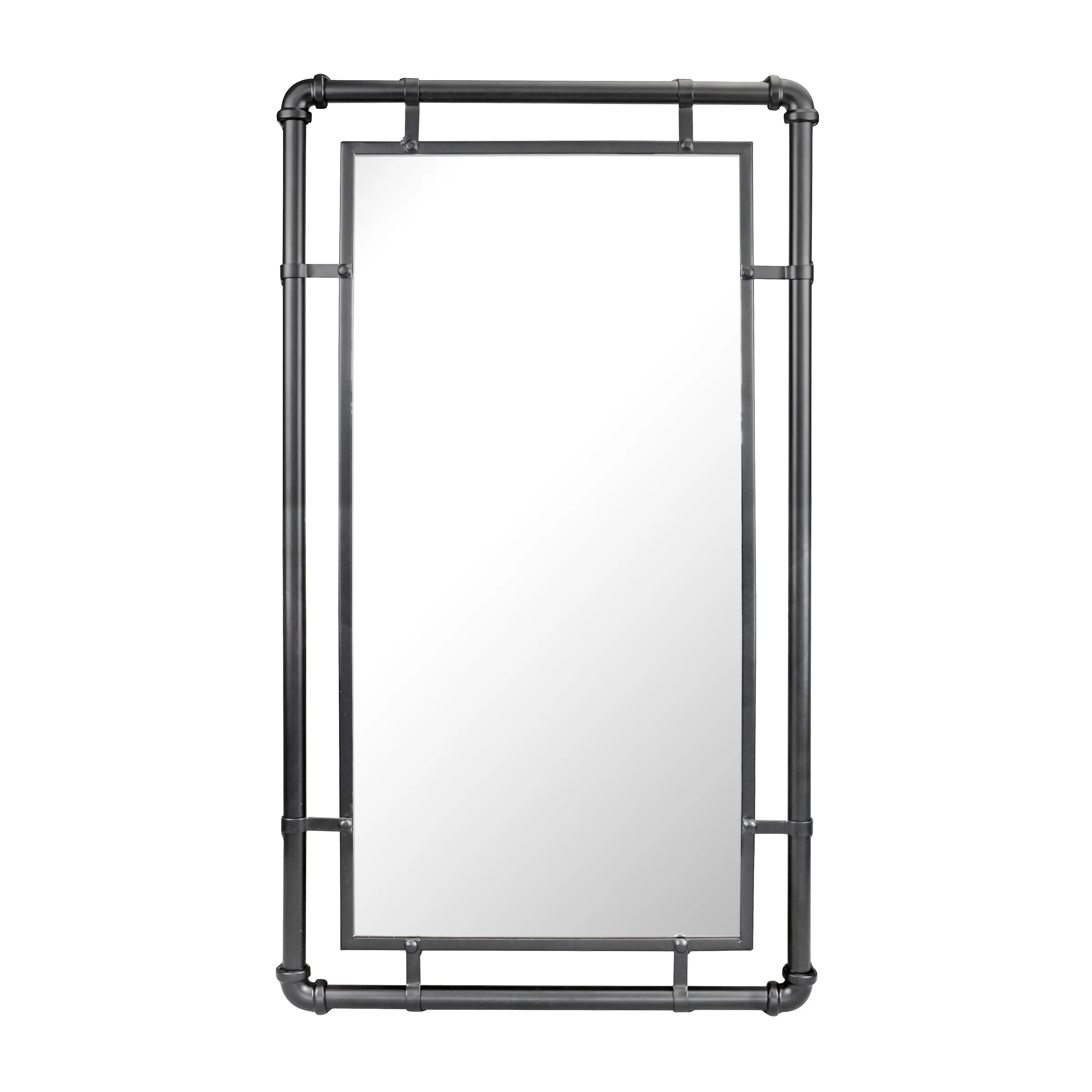 Rectangular Industrial Black Metal Pipe Hanging Wall Mirror (WS)