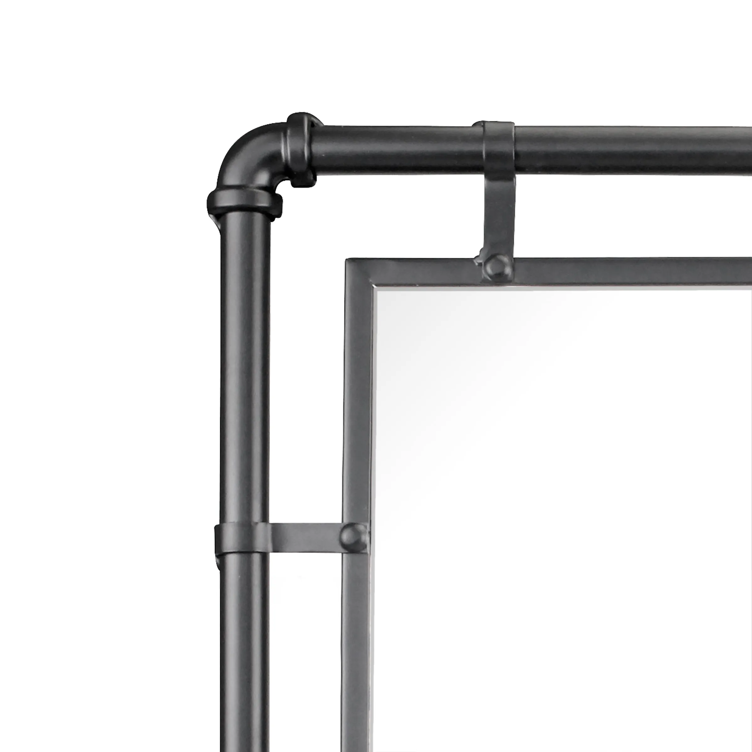 Rectangular Industrial Black Metal Pipe Hanging Wall Mirror (WS)