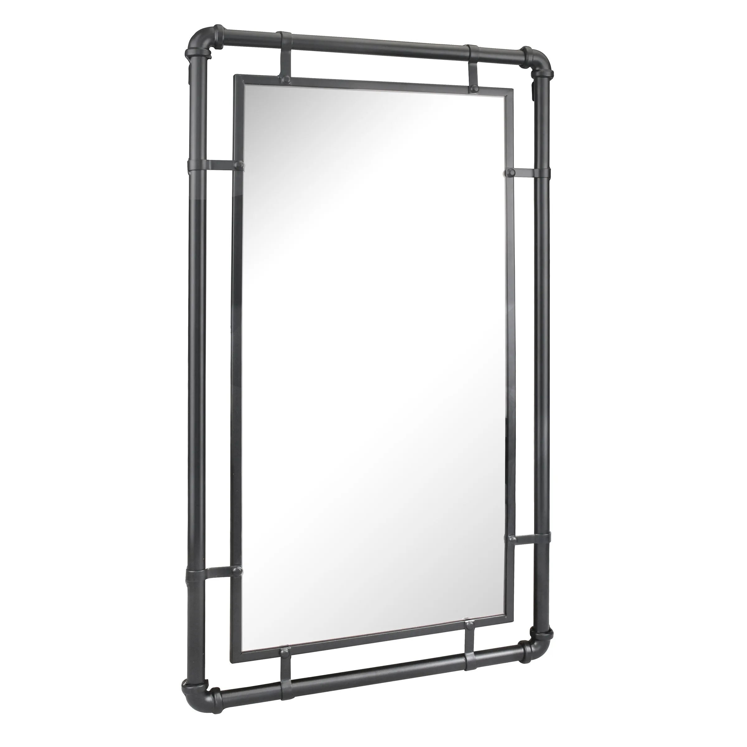 Rectangular Industrial Black Metal Pipe Hanging Wall Mirror (WS)