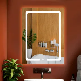 Rectangular Led Glass Wall Mirror Decorative Interior Decor Mirror For Bathroom,Makeup Room And Wash Basin Mirror 3 Led Lights (Warm,White,Natural White) Size 18X24 Inch