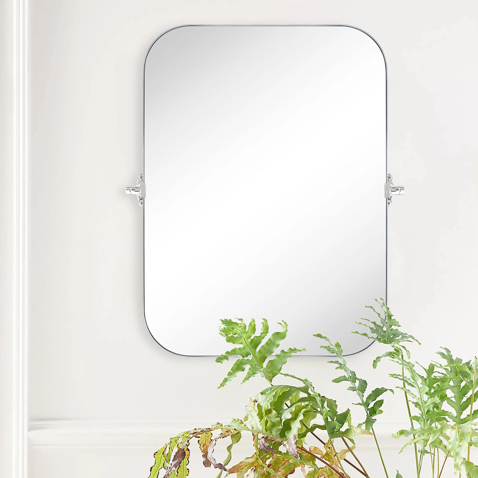 Rectangular Stainless Steel Framed Pivoting Wall Mounted Bathroom Vanity Mirror