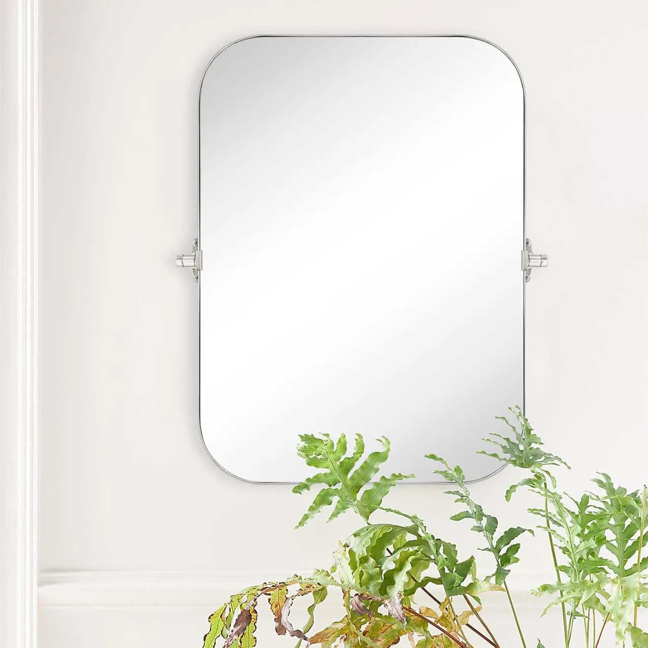 Rectangular Stainless Steel Framed Pivoting Wall Mounted Bathroom Vanity Mirror