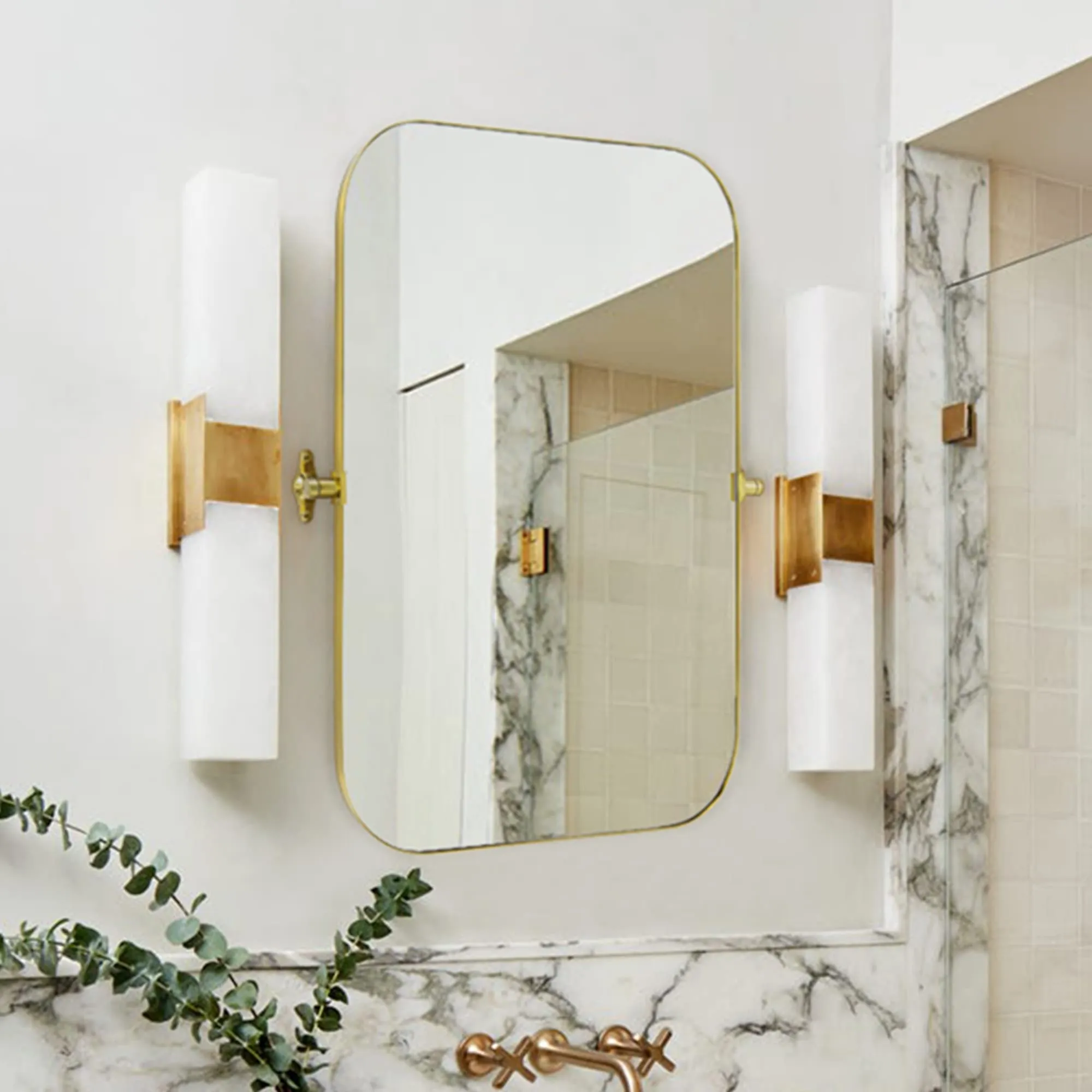 Rectangular Stainless Steel Framed Pivoting Wall Mounted Bathroom Vanity Mirror