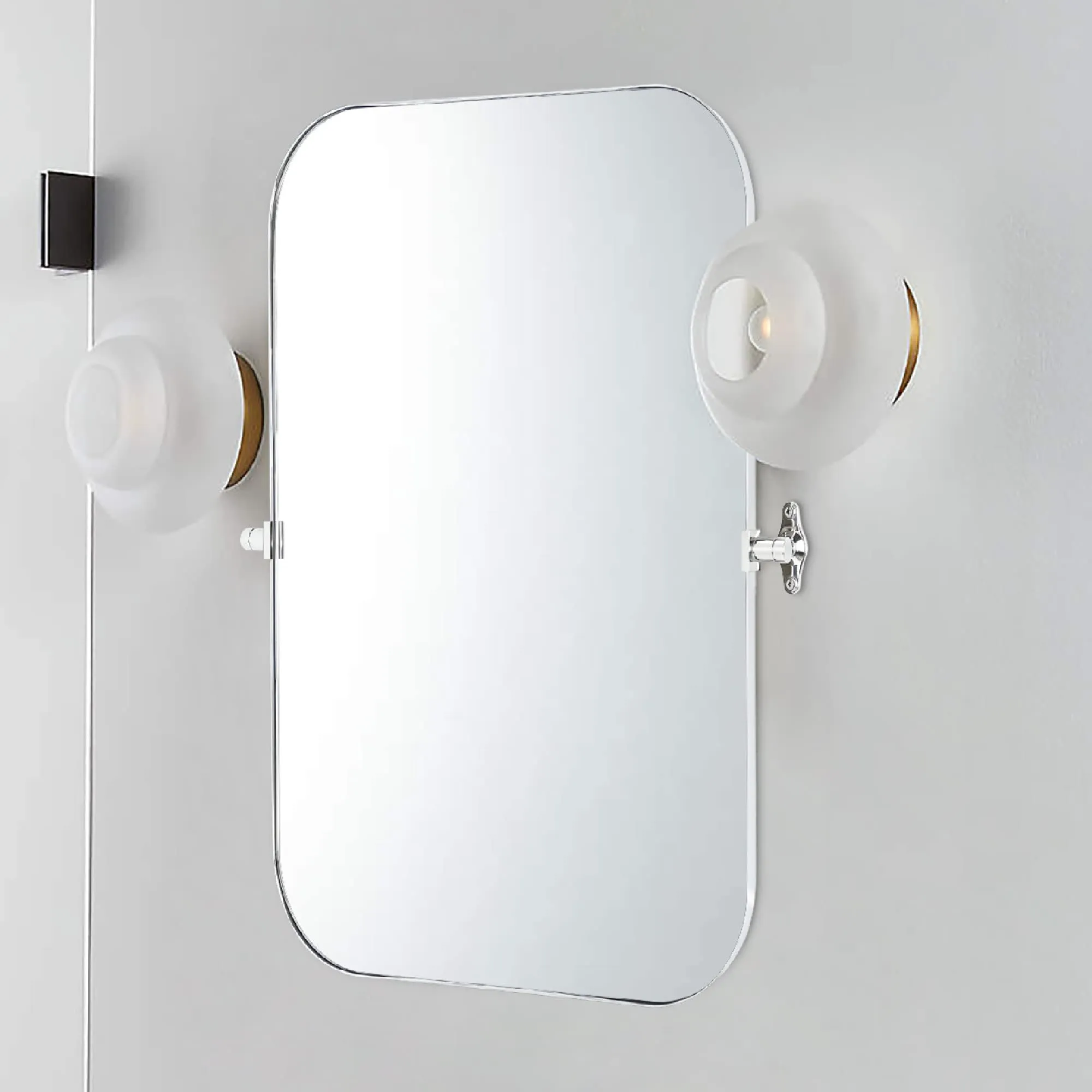 Rectangular Stainless Steel Framed Pivoting Wall Mounted Bathroom Vanity Mirror