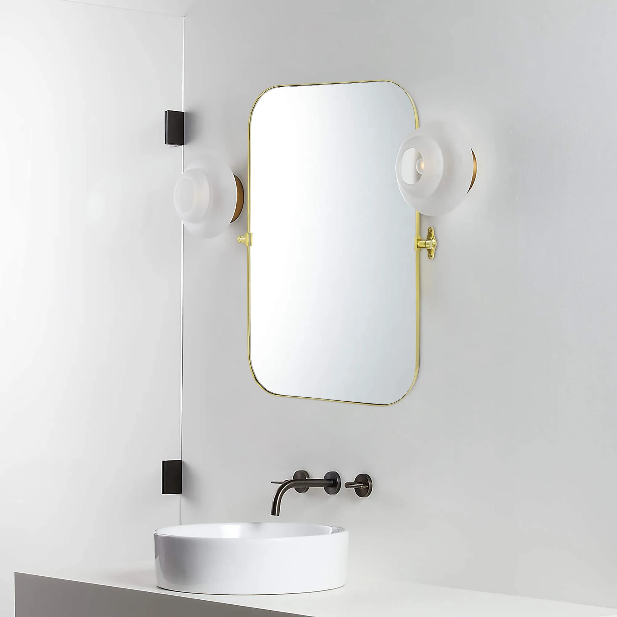 Rectangular Stainless Steel Framed Pivoting Wall Mounted Bathroom Vanity Mirror