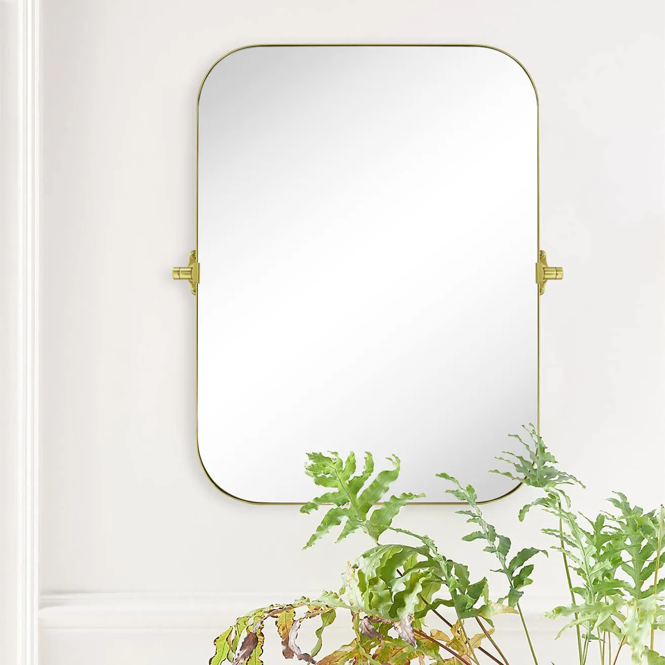 Rectangular Stainless Steel Framed Pivoting Wall Mounted Bathroom Vanity Mirror