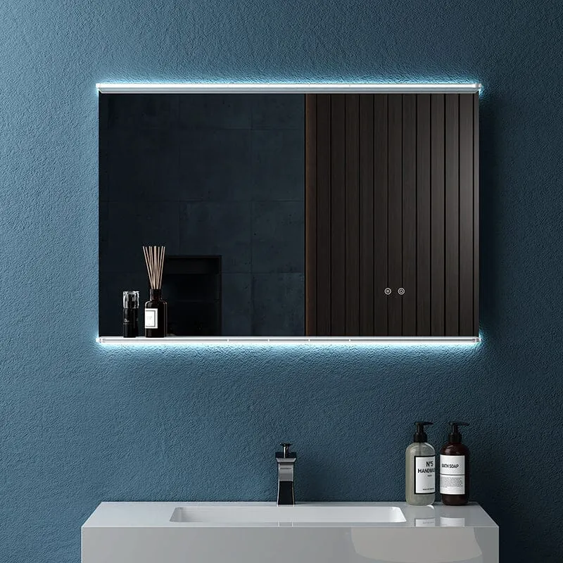 Rectangular Wall Mount LED Lighted Bathroom Vanity Mirror with Shelf