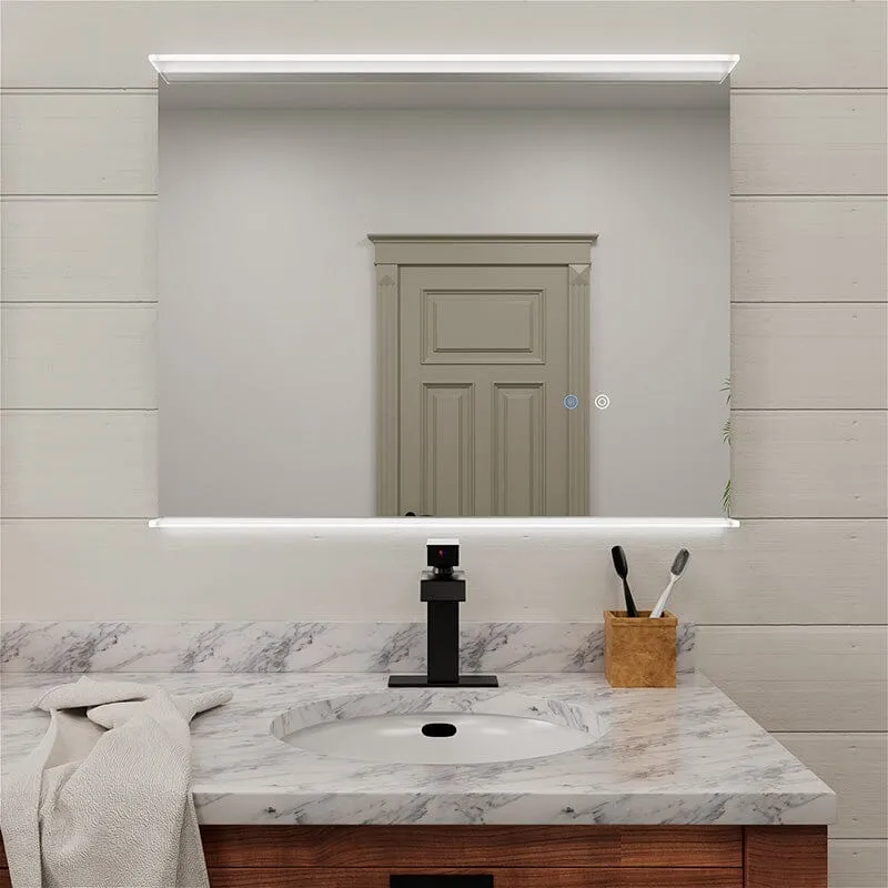 Rectangular Wall Mount LED Lighted Bathroom Vanity Mirror with Shelf
