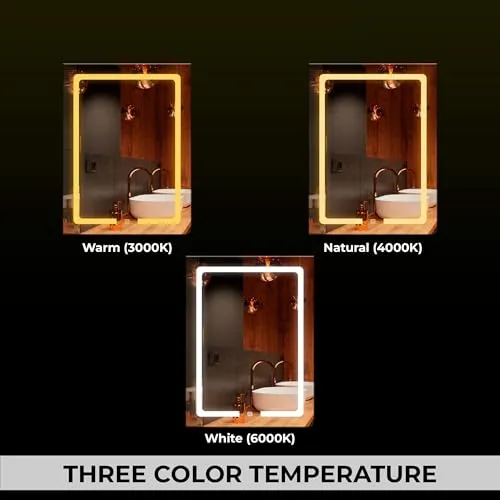 Rectangular Wall Mounting Mirror with Light |Bathroom Mirror,Venity Mirror,Smart Mirror Size 18X24 inch| LED Mirror 3 Tone (Cool White, Natural White, Warm White).