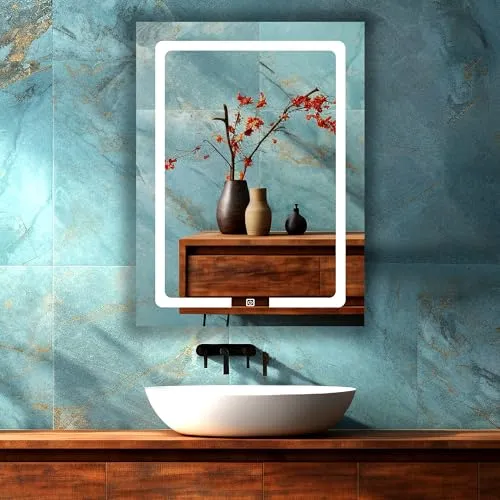 Rectengale Wall Mounting Mirror with Light |Bathroom Mirror,Venity Mirror,Smart Mirror Size 18X24 inch| LED Mirror 3 Tone (Cool White, Natural White, Warm White).