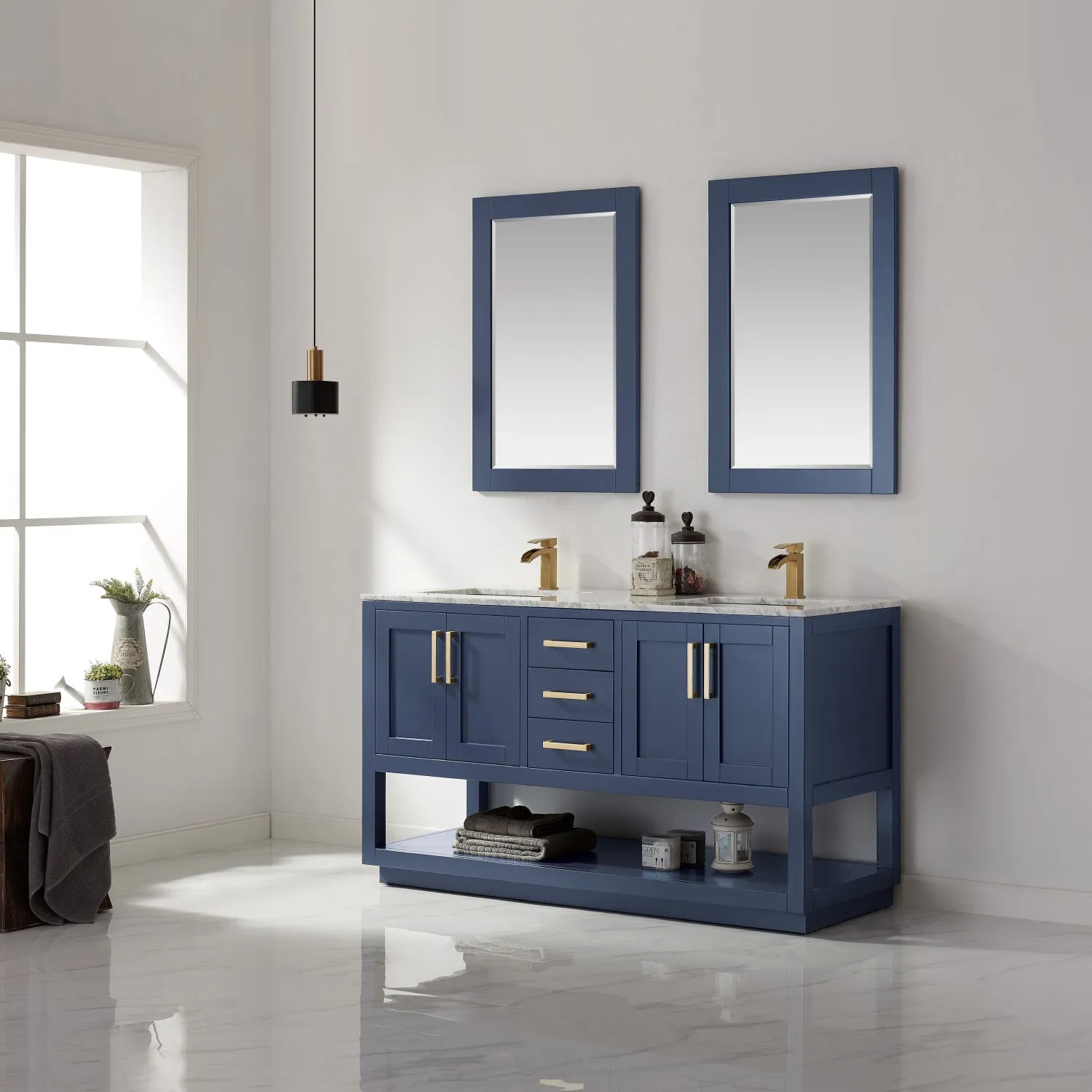 Remi 60" Double Bathroom Vanity Set with Marble Countertop