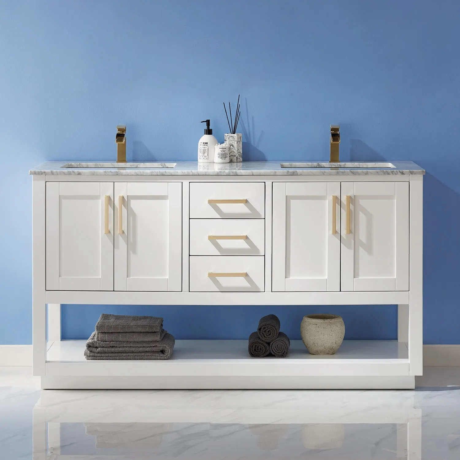 Remi 60" Double Bathroom Vanity Set with Marble Countertop