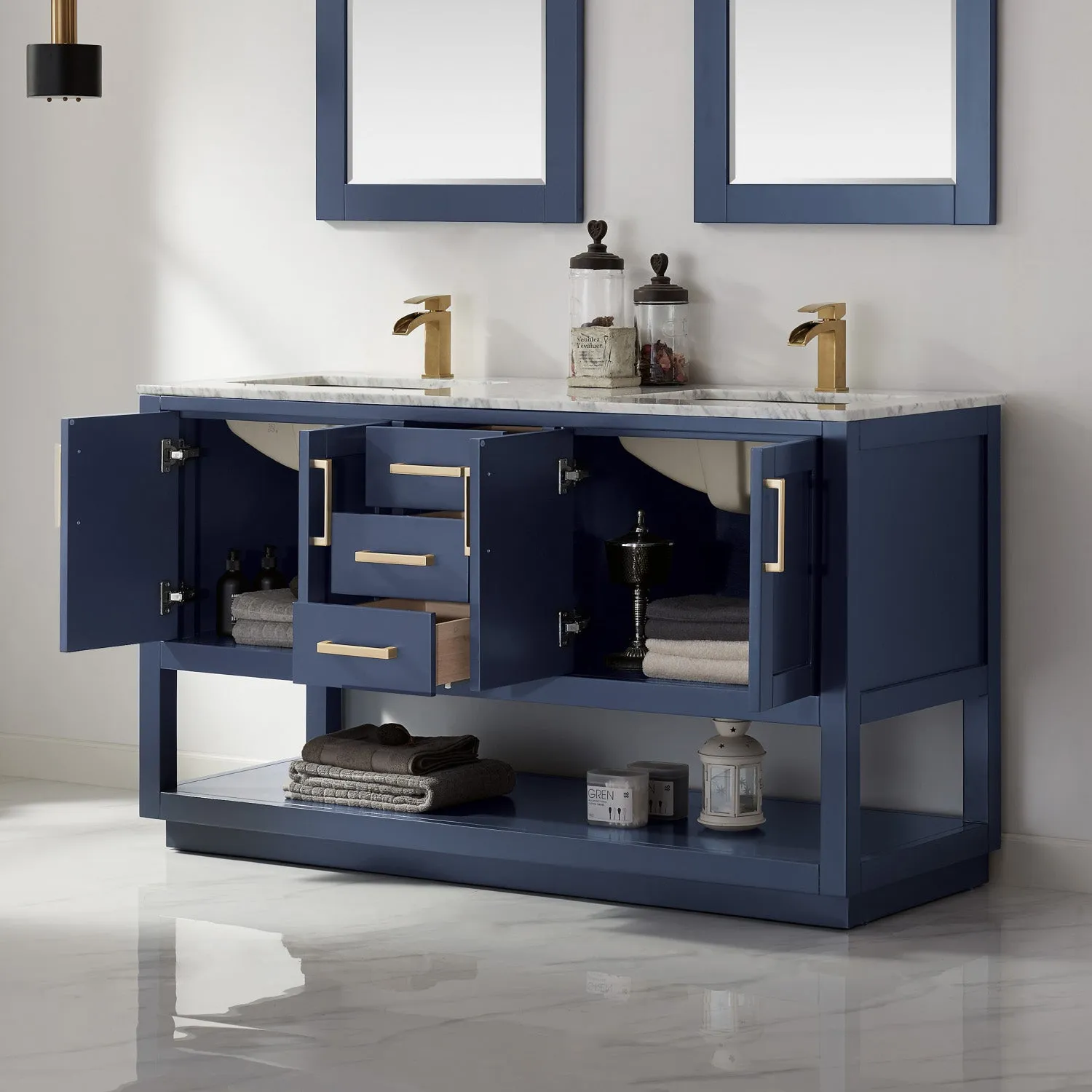 Remi 60" Double Bathroom Vanity Set with Marble Countertop