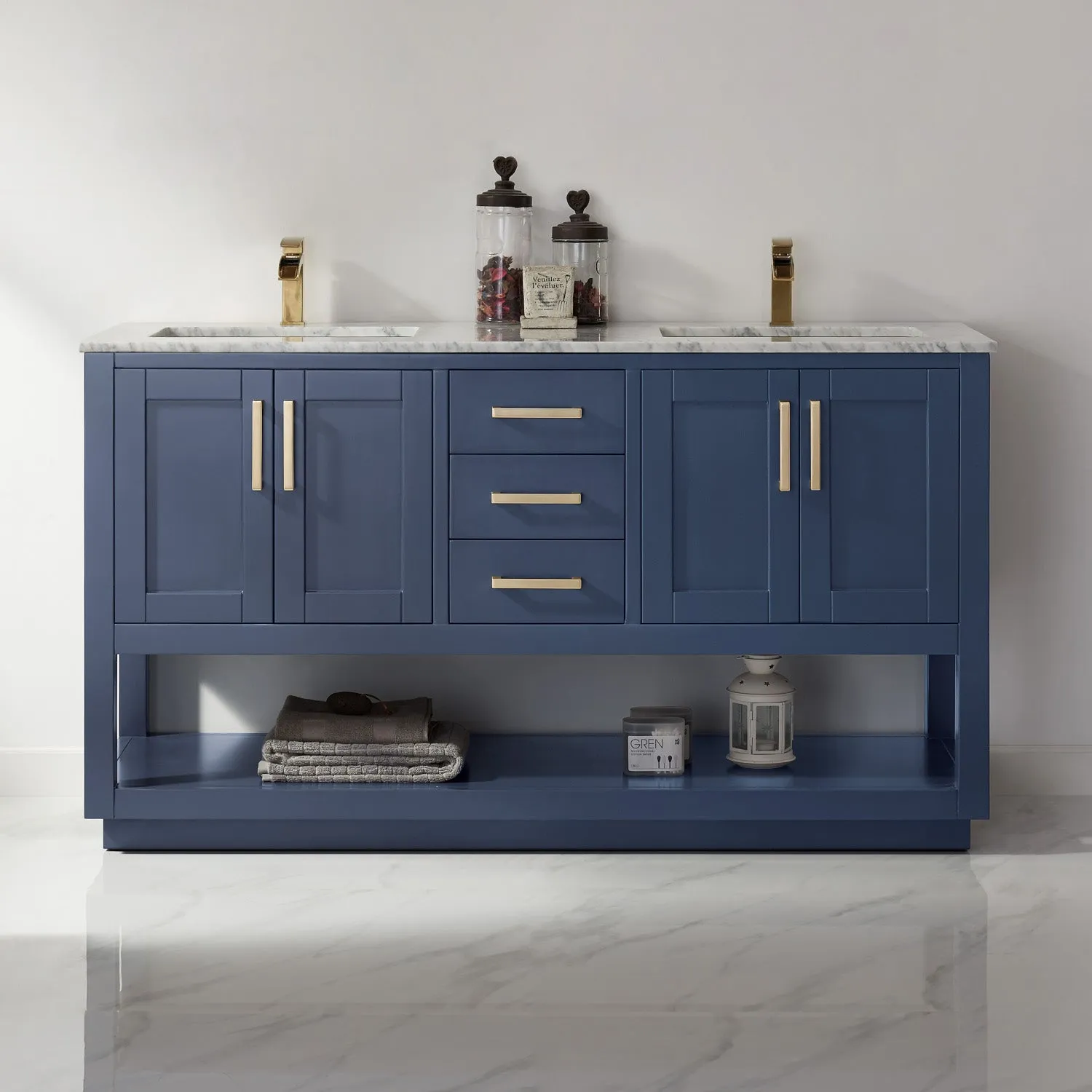 Remi 60" Double Bathroom Vanity Set with Marble Countertop