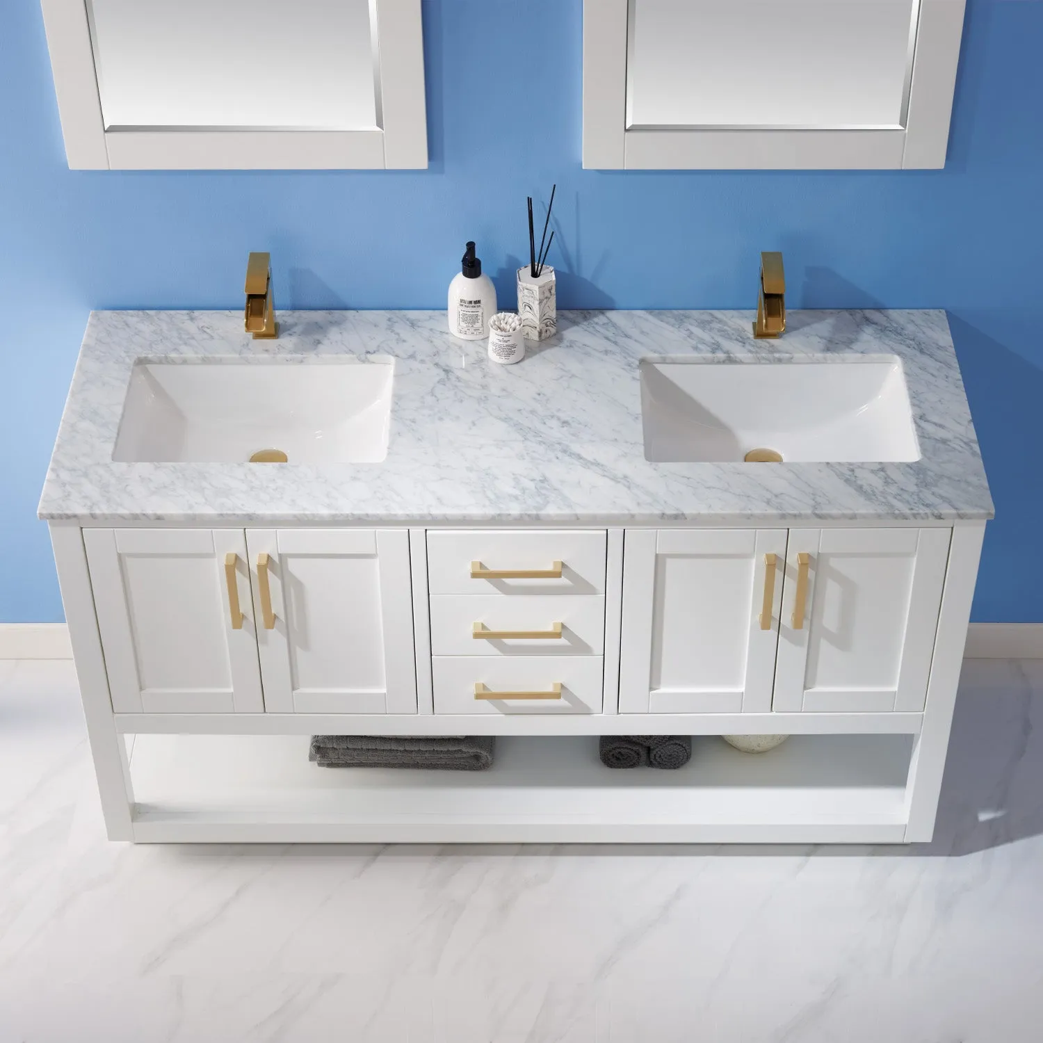 Remi 60" Double Bathroom Vanity Set with Marble Countertop