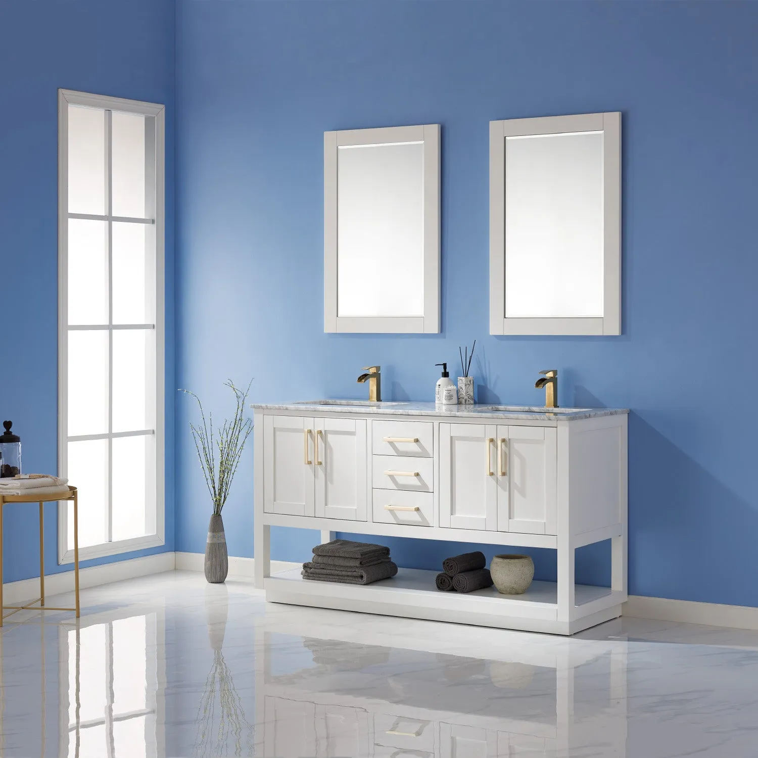 Remi 60" Double Bathroom Vanity Set with Marble Countertop