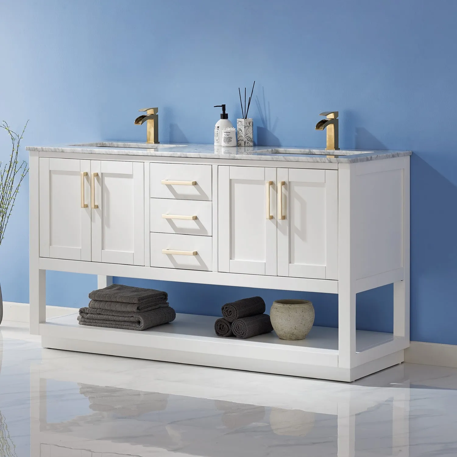 Remi 60" Double Bathroom Vanity Set with Marble Countertop