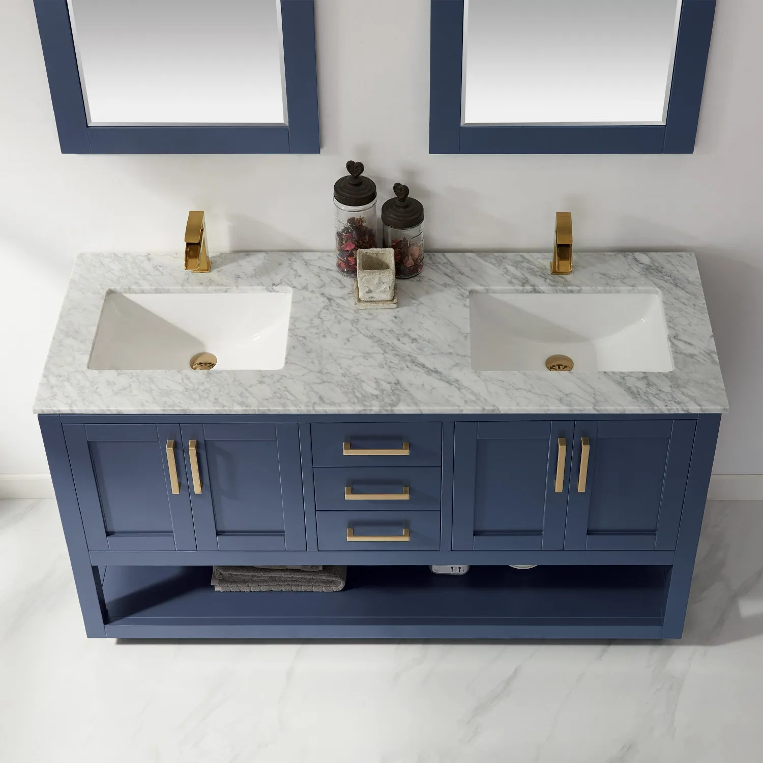 Remi 60" Double Bathroom Vanity Set with Marble Countertop