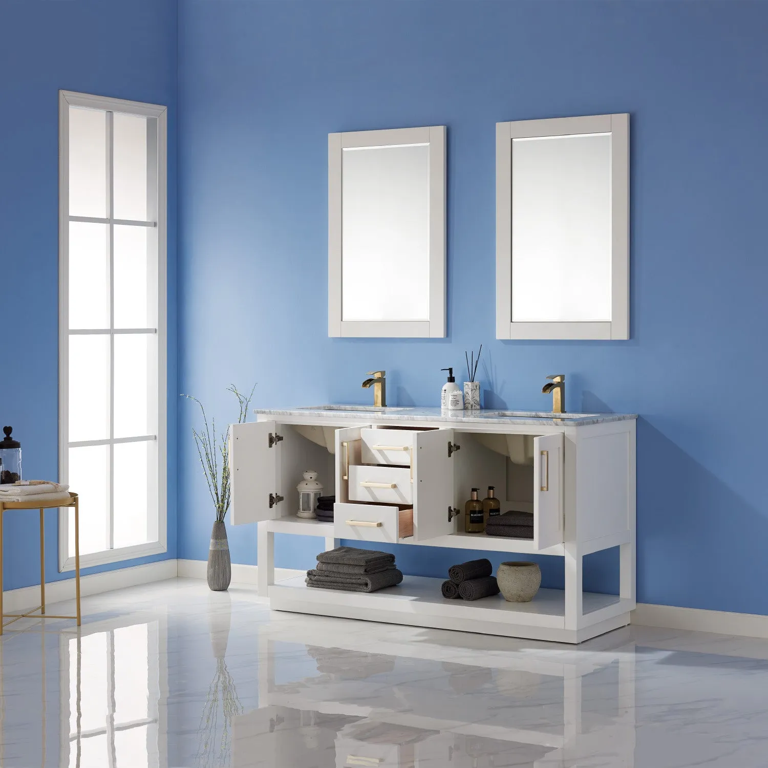 Remi 60" Double Bathroom Vanity Set with Marble Countertop