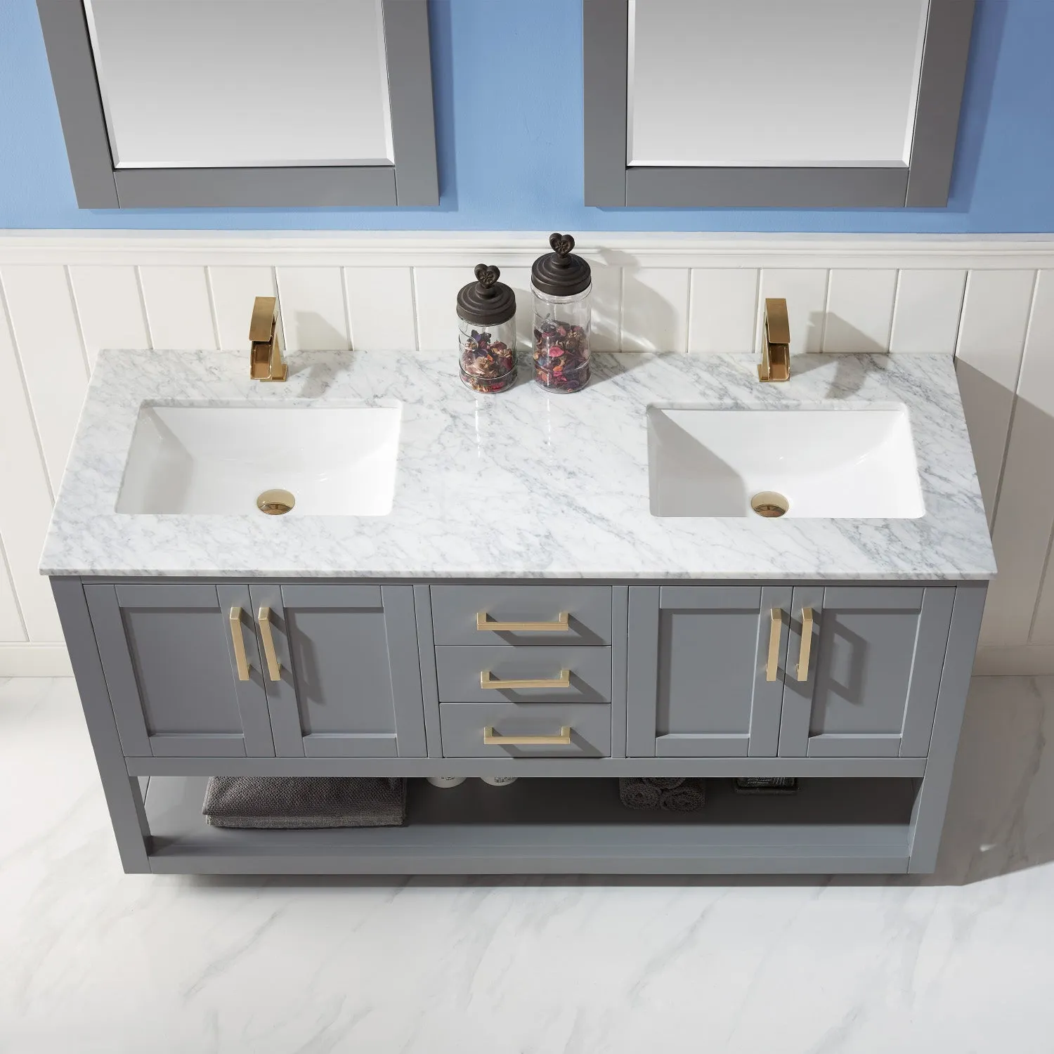 Remi 60" Double Bathroom Vanity Set with Marble Countertop