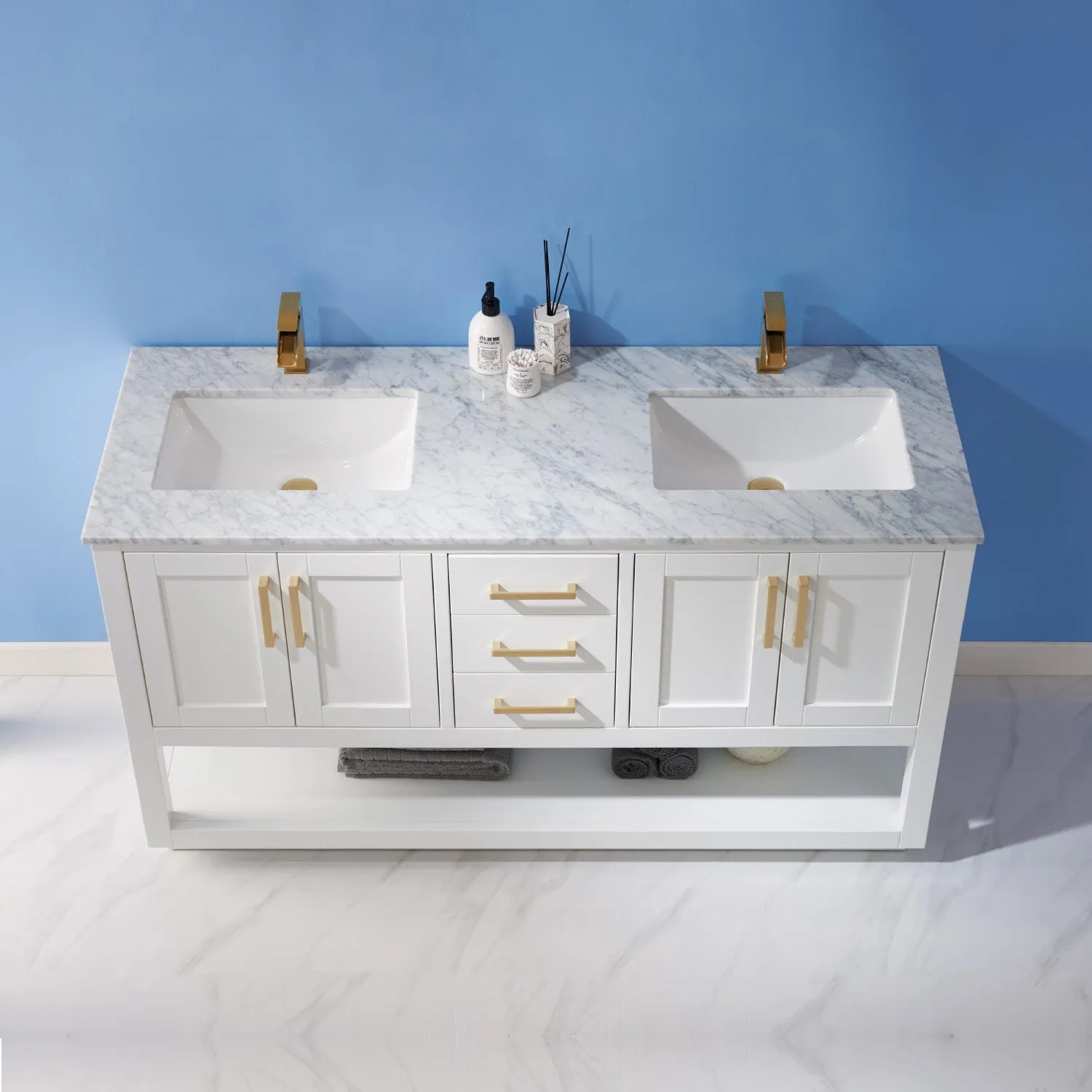 Remi 60" Double Bathroom Vanity Set with Marble Countertop