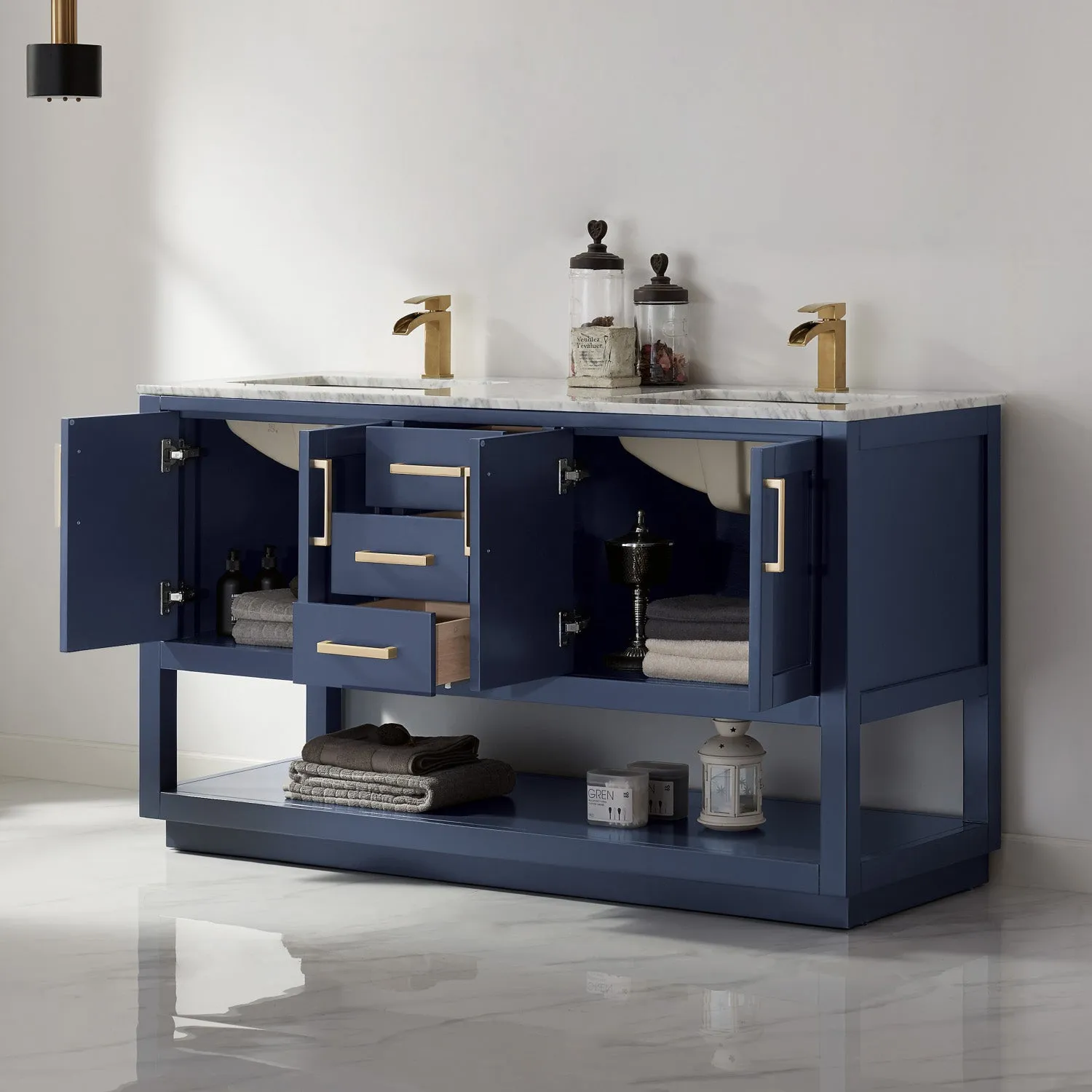 Remi 60" Double Bathroom Vanity Set with Marble Countertop