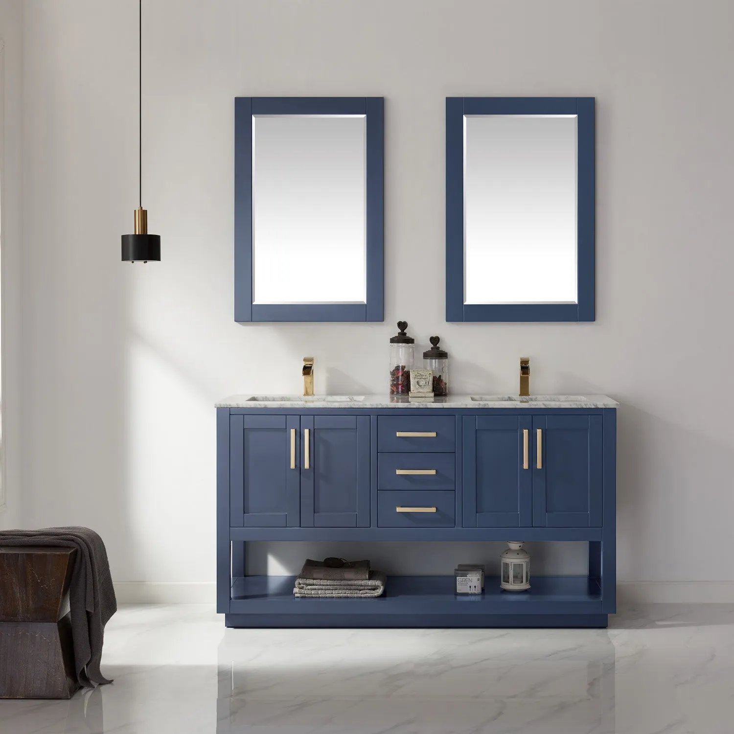 Remi 60" Double Bathroom Vanity Set with Marble Countertop