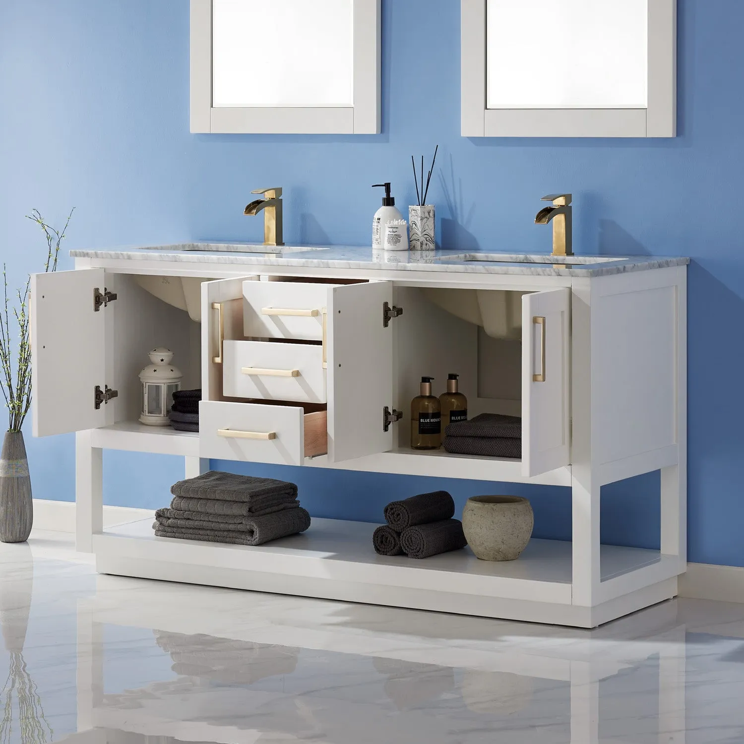Remi 60" Double Bathroom Vanity Set with Marble Countertop