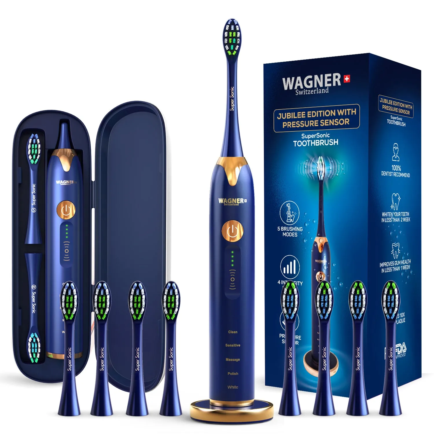 Replacement Toothbrush Brush Heads for Wagner & Stern and Wagner Switzerland toothbrushes.Whiten  Edition, WT8800 Series and Duette series only. (Blue)