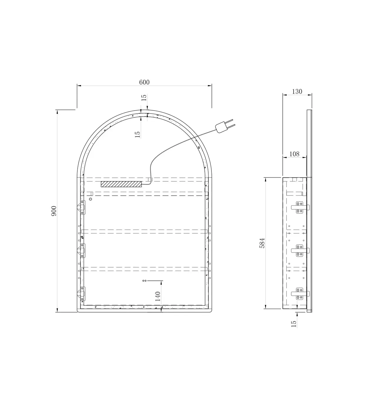 Rhodes Arched LED Shaving Cabinet - White