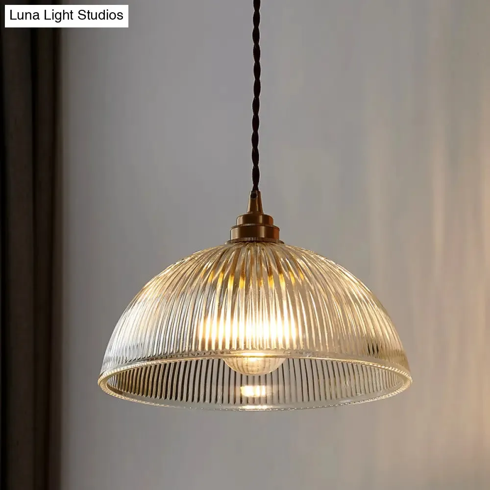 Ribbed Glass Bowl Shaped Shaded Pendant Light for Dining room