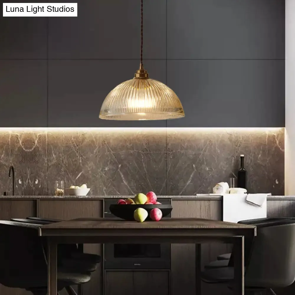 Ribbed Glass Bowl Shaped Shaded Pendant Light for Dining room