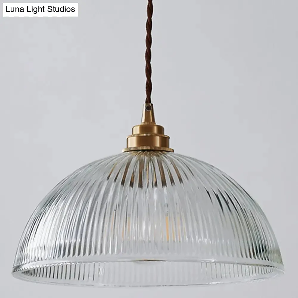 Ribbed Glass Bowl Shaped Shaded Pendant Light for Dining room