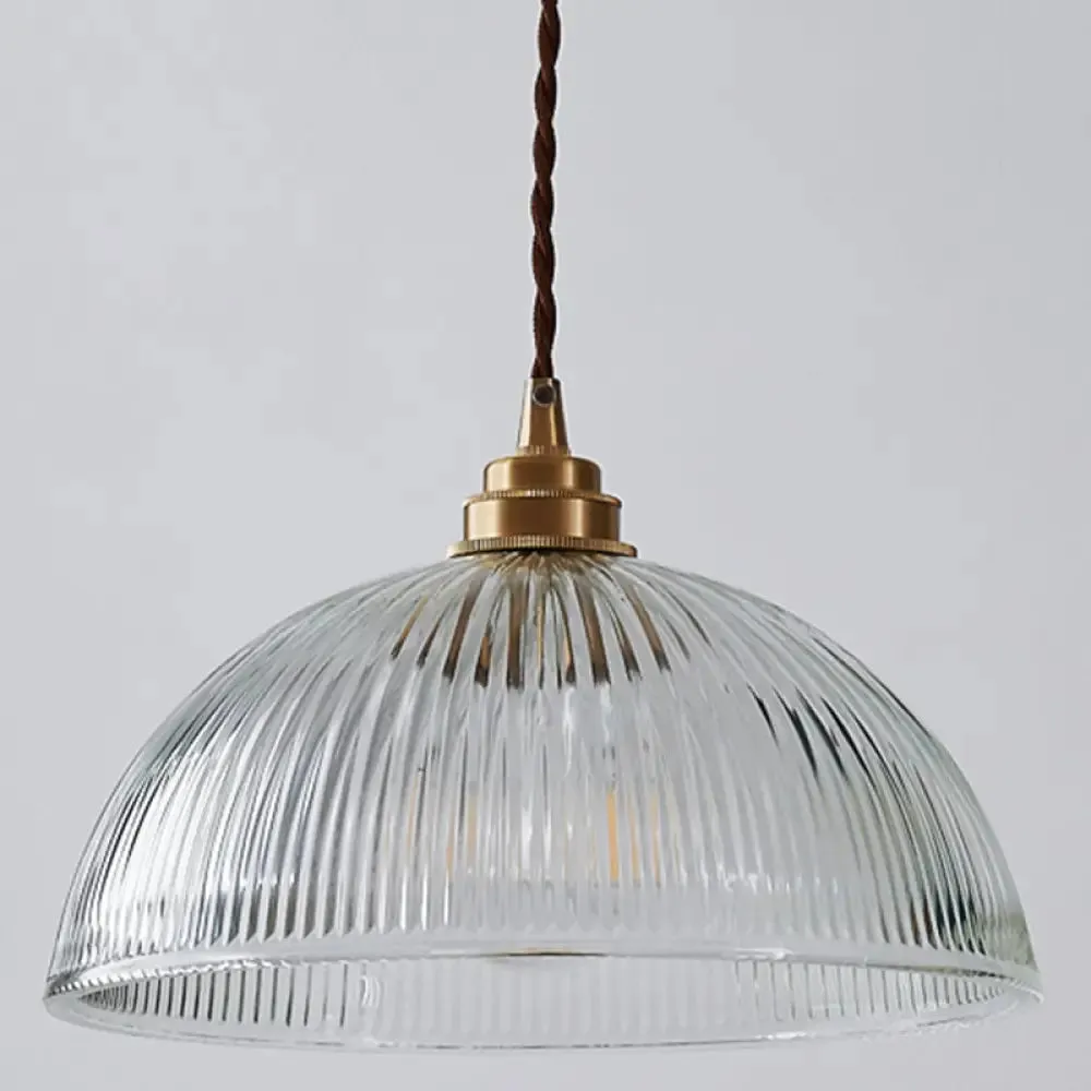 Ribbed Glass Bowl Shaped Shaded Pendant Light for Dining room