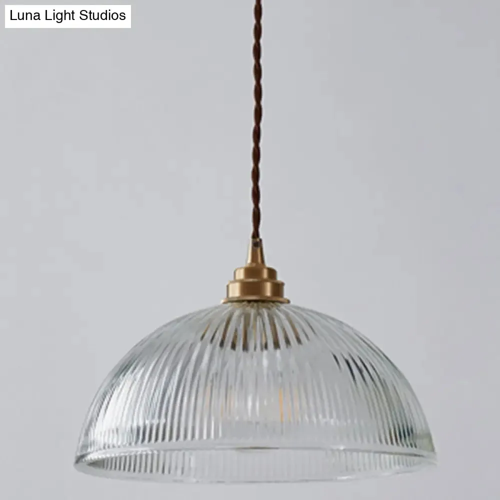 Ribbed Glass Bowl Shaped Shaded Pendant Light for Dining room