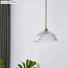 Ribbed Glass Bowl Shaped Shaded Pendant Light for Dining room