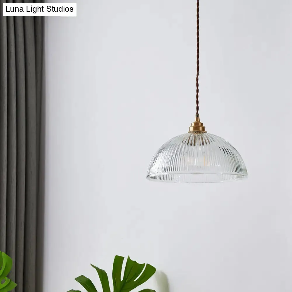 Ribbed Glass Bowl Shaped Shaded Pendant Light for Dining room