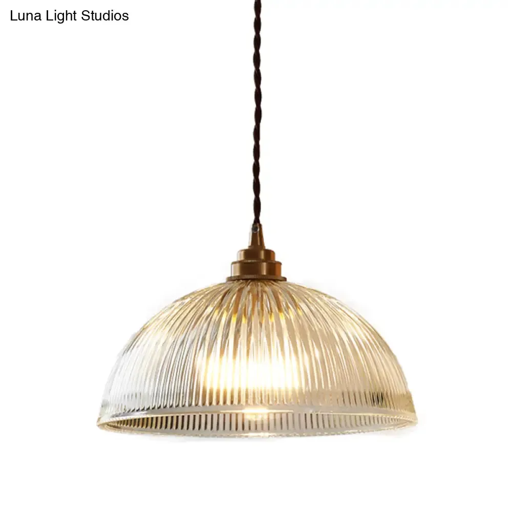 Ribbed Glass Bowl Shaped Shaded Pendant Light for Dining room