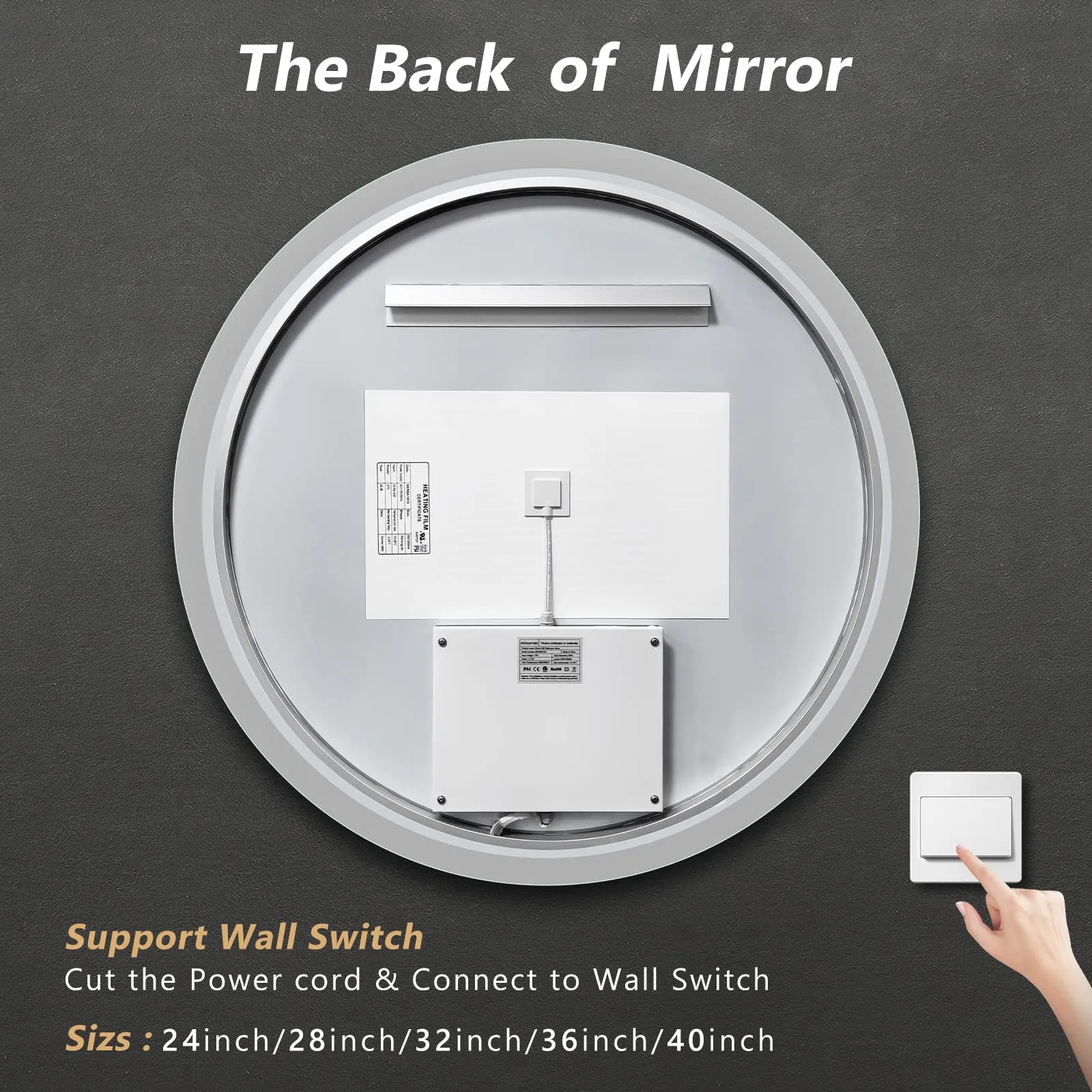 ROOMTEC 40 Inches LED Bathroom Mirror with Front and Backlit,Anti-Fog,3 Colors and Dimmable Light(ETL/UL Certification)