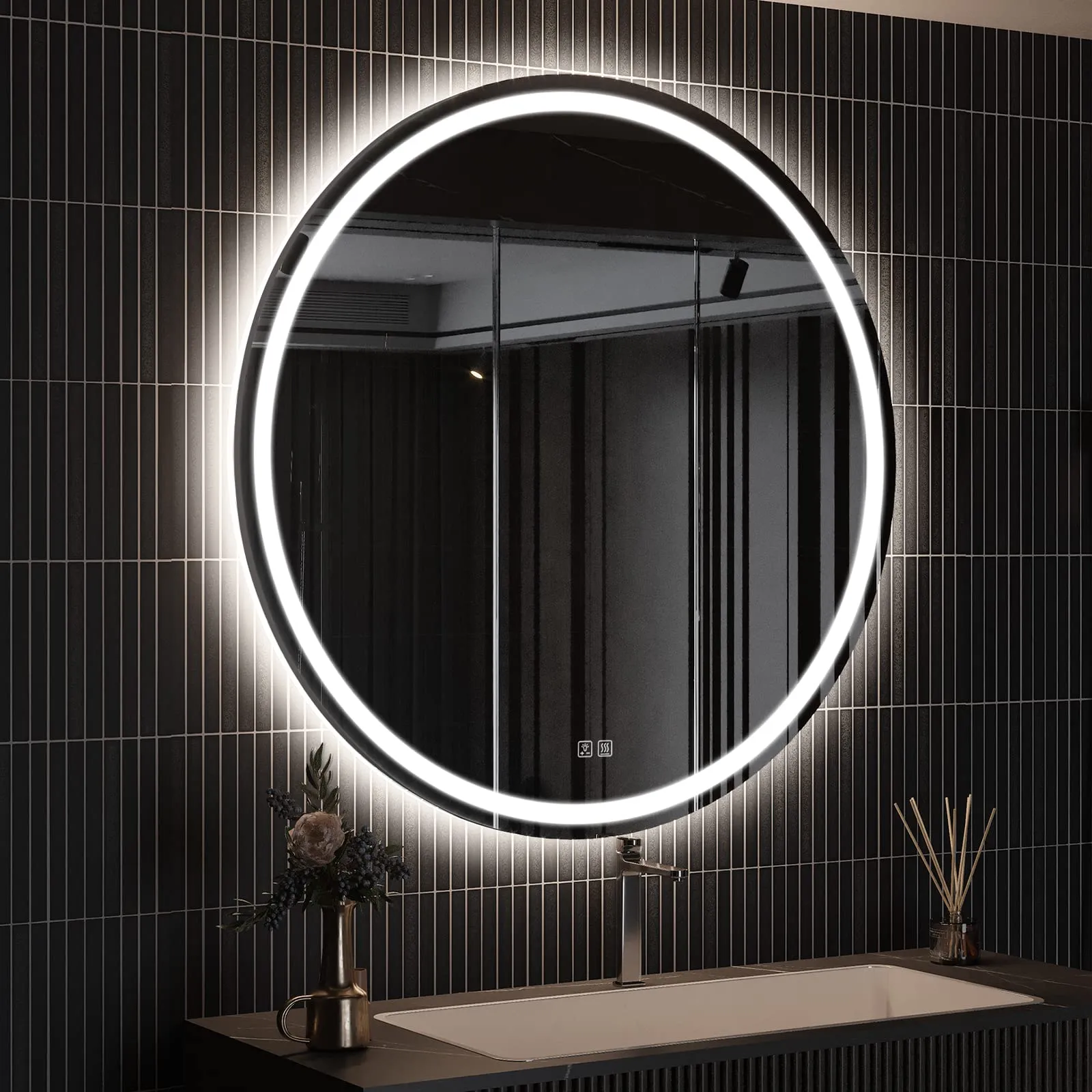 ROOMTEC 40 Inches LED Bathroom Mirror with Front and Backlit,Anti-Fog,3 Colors and Dimmable Light(ETL/UL Certification)