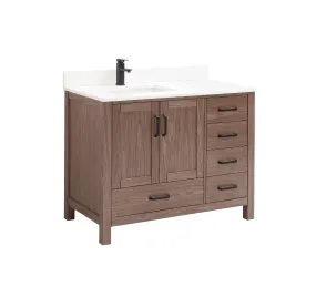 ROSE- 42" Brown Oak , Floor Standing Modern Bathroom Vanity, Quartz Countertop, Matt Black Hardware