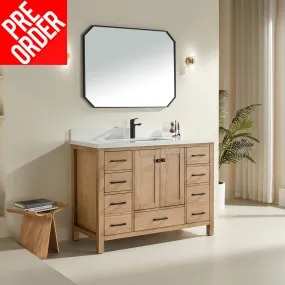Rose - 48", Antique Oak, Floor Standing Modern Bathroom Vanity, White Quartz Countertop** PRE ORDER NOW/ ETA:2024-11-29 **